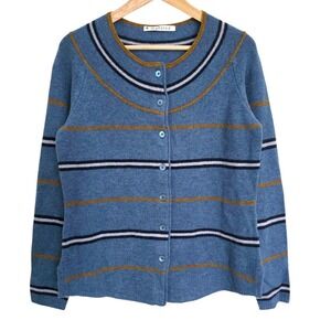 Mansted Blue Striped Yoke Crew Cardigan Lambswool Medium